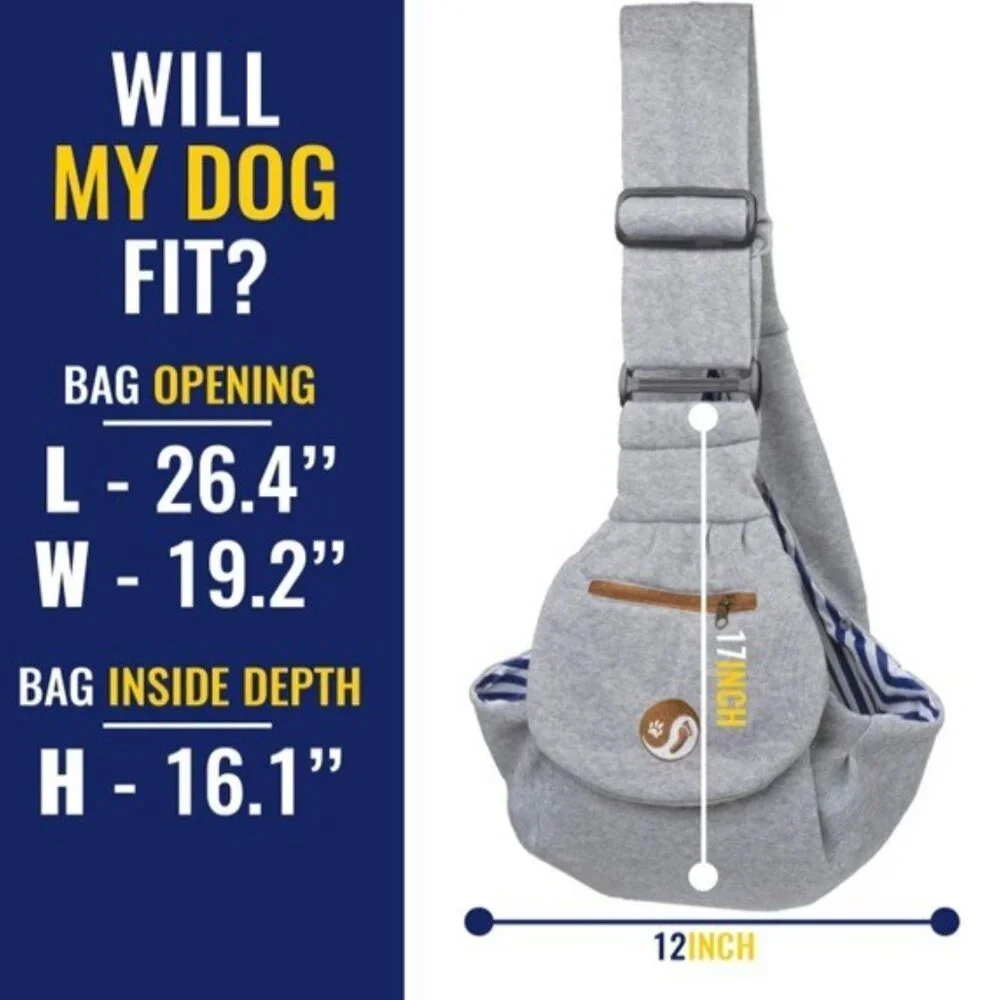 TIMETUU Pet Gear: Reversible Cross-Body Pet Sling Pet Carrier, Grey/Blue Stripe